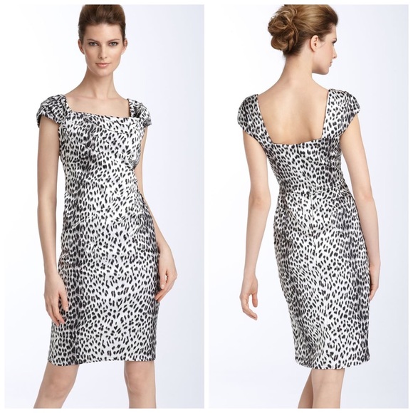 Tadashi Shoji | Animal Leopard Satin Sheath Dress - Picture 1 of 8